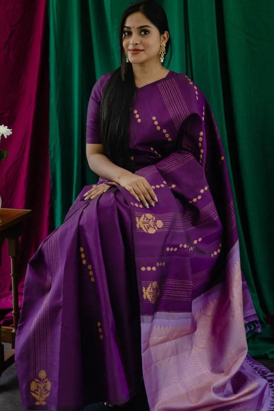 Stunning Purple Soft Silk Saree With Fragrant Blouse Piece