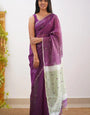 Desirable Purple Cotton Silk Saree With Grandiose Blouse Piece