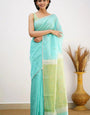 Divine Sea Green Cotton Silk Saree With Engaging Blouse Piece