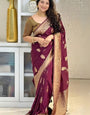 Improbable Wine Soft Silk Saree With Hypnotic Blouse Piece