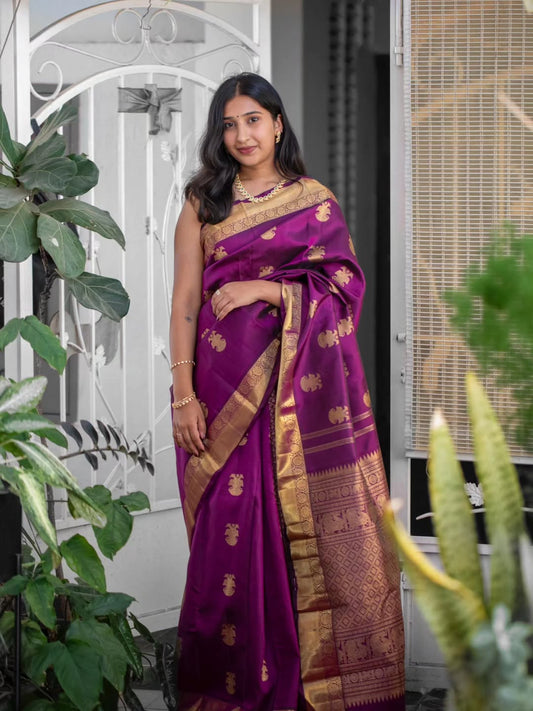 Excellent Purple Soft Silk Saree With Zephyr Blouse Piece