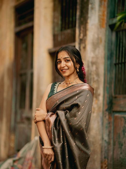 Evanescent Dark Green Soft Silk Saree With Epiphany Blouse Piece