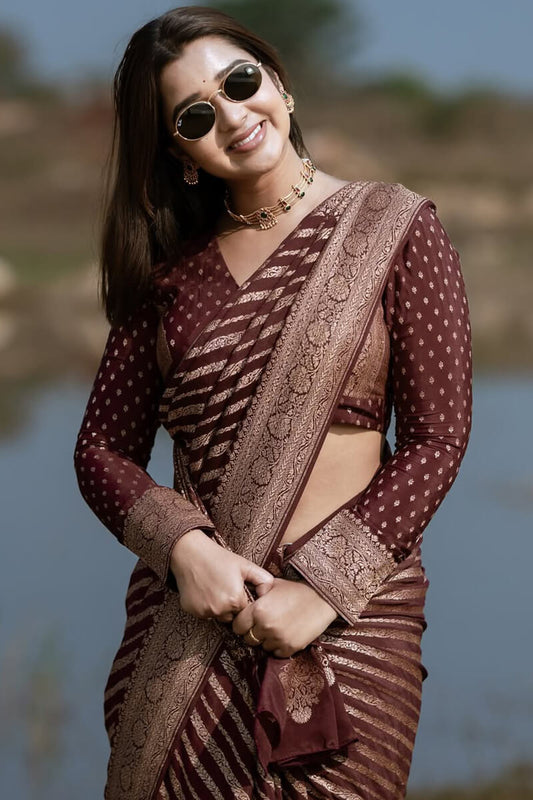 Opulent Wine Soft Silk Saree With Engaging Blouse Piece