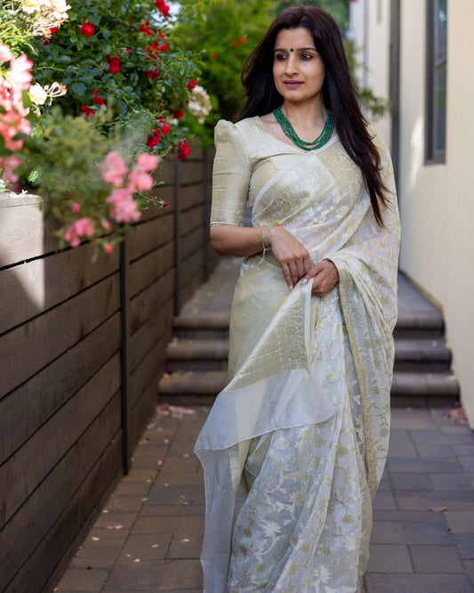 Seraphic Beige Cotton Silk Saree With Nectarous Blouse Piece
