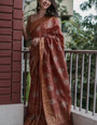 Piquant Brown Linen Silk Saree With Elaborate Blouse Piece