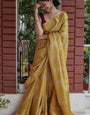 Preferable Mustard Linen Silk Saree With Ravishing Blouse Piece