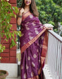 Delectable Purple Linen Silk Saree With Susurrous Blouse Piece