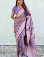 Gratifying Lavender Soft Silk Saree With Blooming Blouse Piece