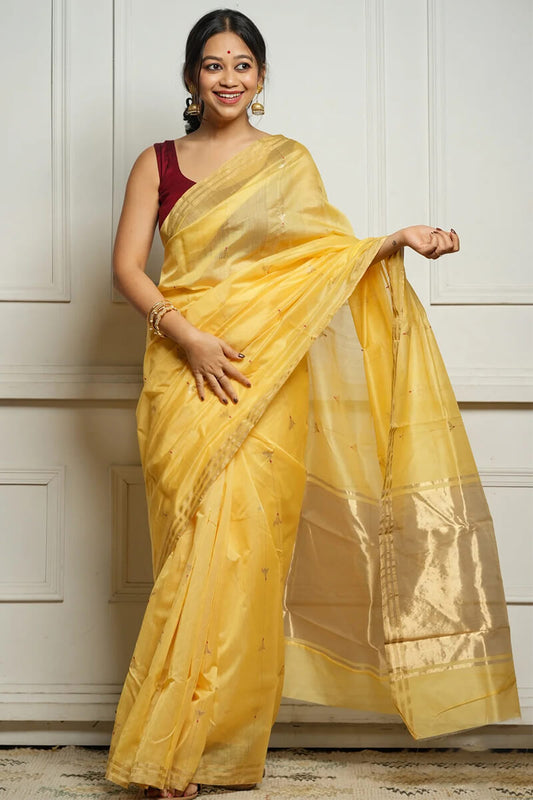 Lissome Yellow Cotton Silk Saree With Demure Blouse Piece