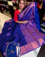 Opulent Royal Blue Soft Banarasi Silk Saree With Adoring Blouse Piece