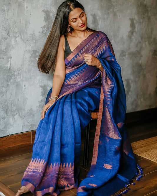 Groovy Royal Blue Cotton Silk Saree With Glorious Blouse Piece