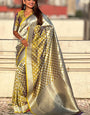 Unique Mustard Soft Silk Saree With Ratatouille Blouse Piece