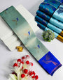 Inimitable Sky Soft Banarasi Silk Saree With Enchanting Blouse Piece