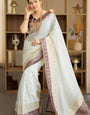 Sensational Beige Soft Silk Saree With Grandiose Blouse Piece