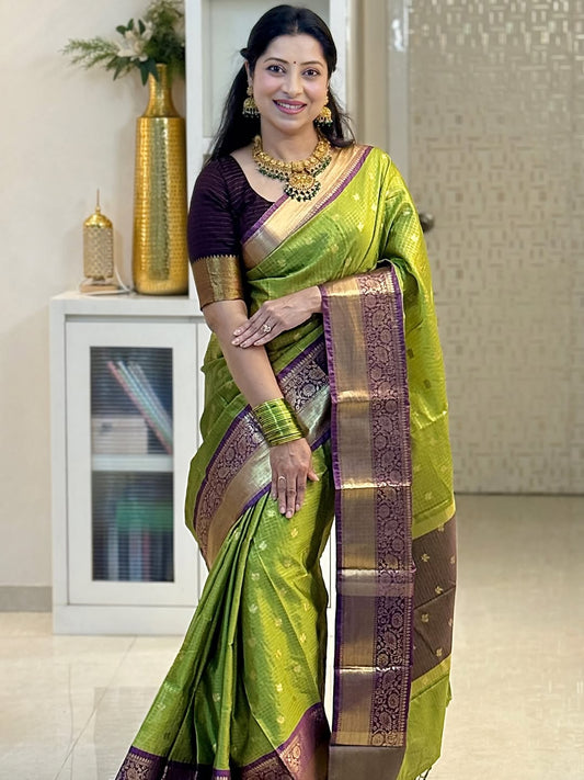 Fantabulous Green Soft Silk Saree With Enticing Blouse Piece