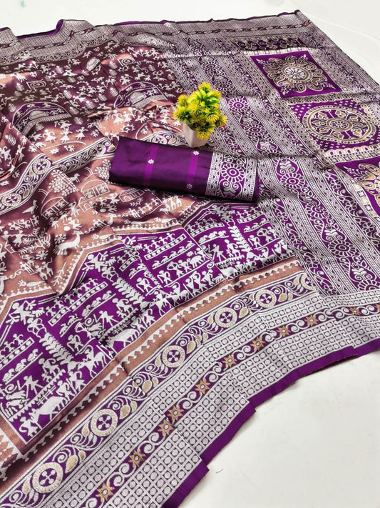 Incredible Purple Pure Zari Weaving Banarasi Silk Saree With Pleasurable Blouse Piece