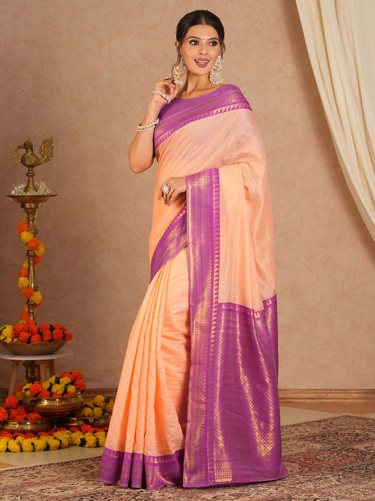 Dissemble Peach Cotton Silk Saree With Eclat Blouse Piece