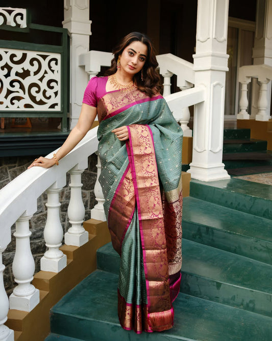 Profuse Sea Green Soft Silk Saree With Enthralling Blouse Piece