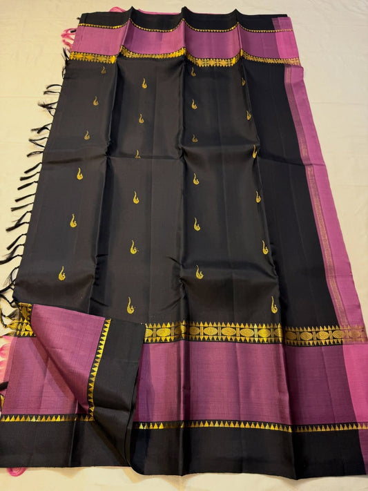 Delightful Black Soft Silk Saree With Adorable Blouse Piece