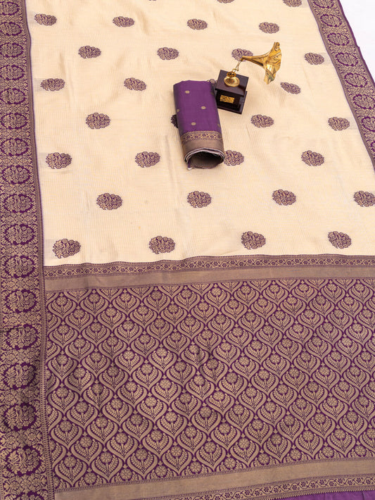 Elision Beige Pure Banarasi Silk Saree With Imaginative Blouse Piece