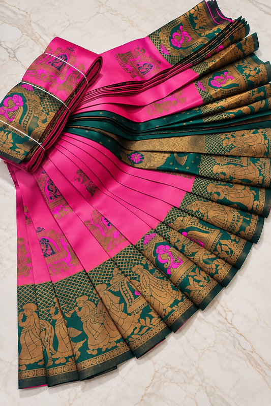 Splendorous Dark Pink Pure Banarasi Silk Saree With Sempiternal Blouse Piece