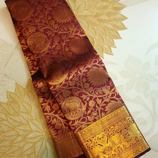 Inspiring Wine Soft Banarasi Silk Saree With Precious Blouse Piece