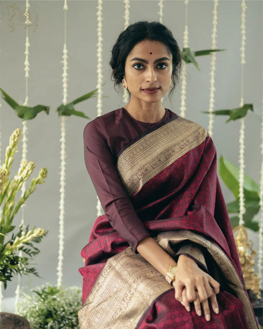 Elegant Wine Soft Silk Saree With Stunning Blouse Piece