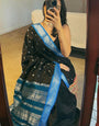 Exceptional Black Soft Silk Saree With Mesmeric Blouse Piece