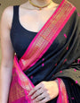 Pleasant Black Soft Silk Saree With Delightful Blouse Piece