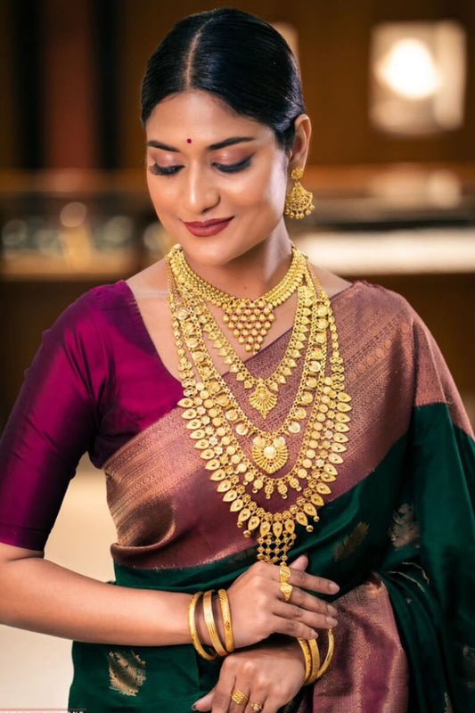 Elision Dark Green Soft Silk Saree With Dalliance Blouse Piece