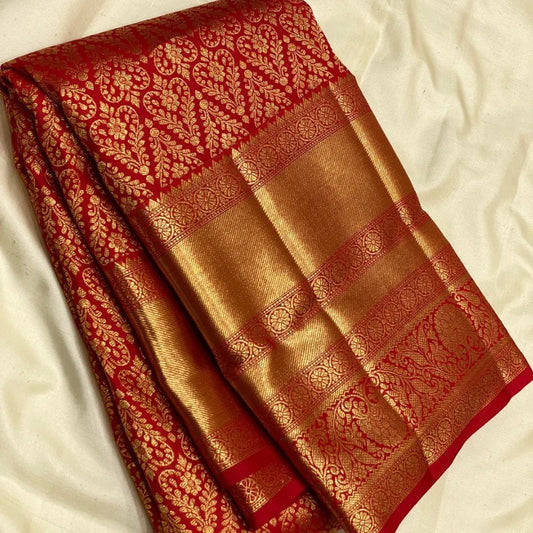 Alluring Red Soft Banarasi Silk Saree With Wonderful Blouse Piece