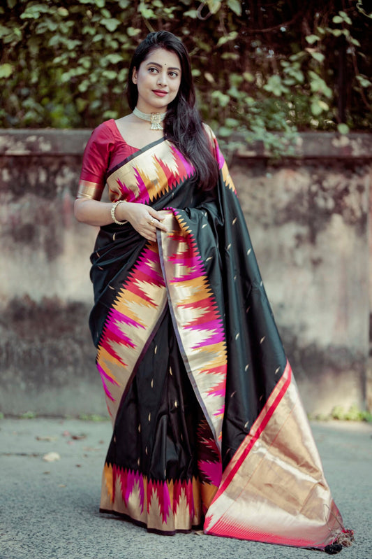 Flaunt Black Soft Silk Saree With Sensational Blouse Piece