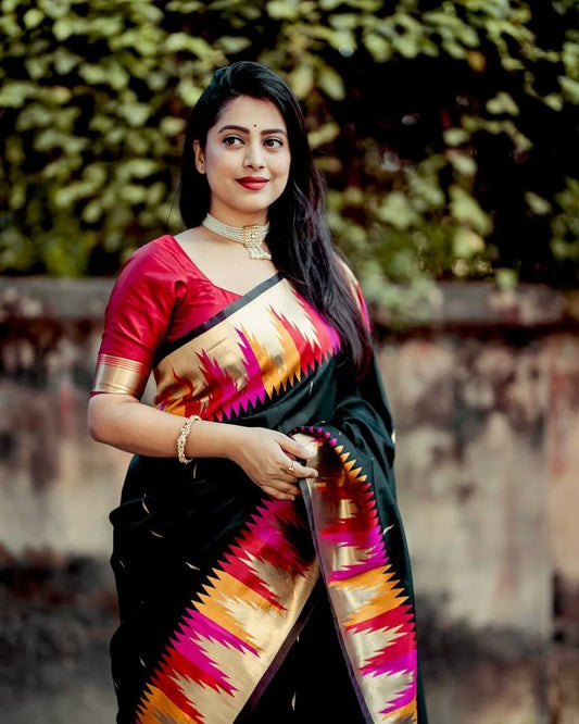 Flaunt Black Soft Silk Saree With Sensational Blouse Piece