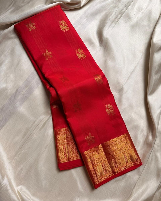 Comely Red Soft Banarasi Silk Saree With Bucolic Blouse Piece