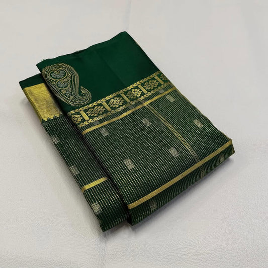 Desirable Dark Green Soft Banarasi Silk Saree With Dulcet Blouse Piece