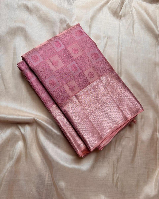Vestigial Baby Pink Soft Silk Saree With Panoply Blouse Piece