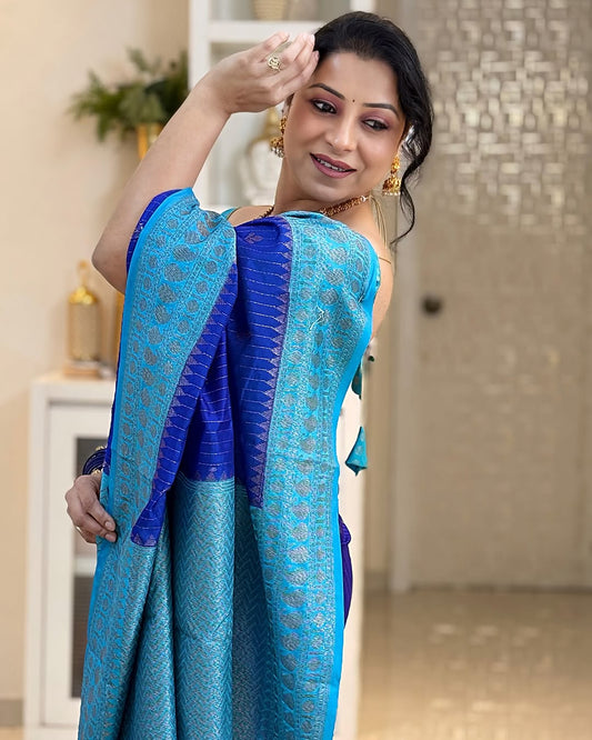 Dulcet Blue Soft Silk Saree With Snappy Blouse Piece