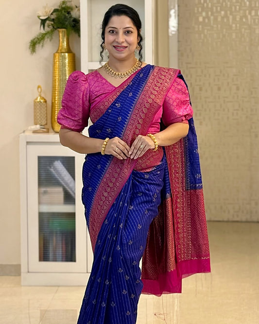 Resonant Blue Soft Silk Saree With Enigmatic Blouse Piece