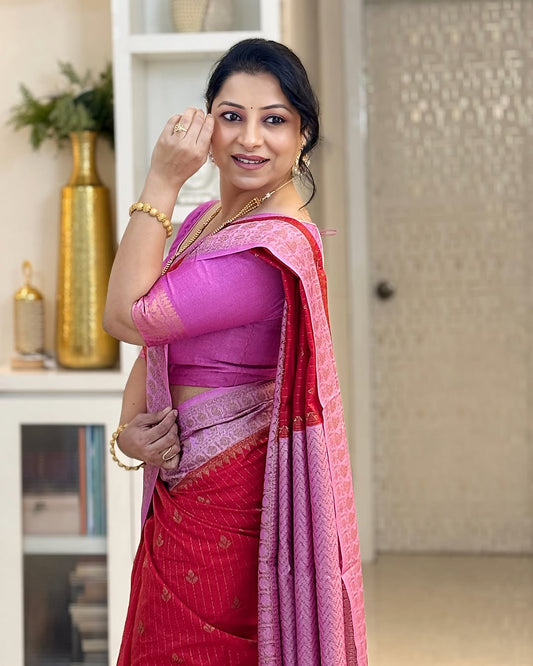 Alluring Red Soft Silk Saree With Dalliance Blouse Piece