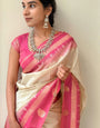 Mesmerising Biege Soft Silk Saree With Ornate Blouse Piece
