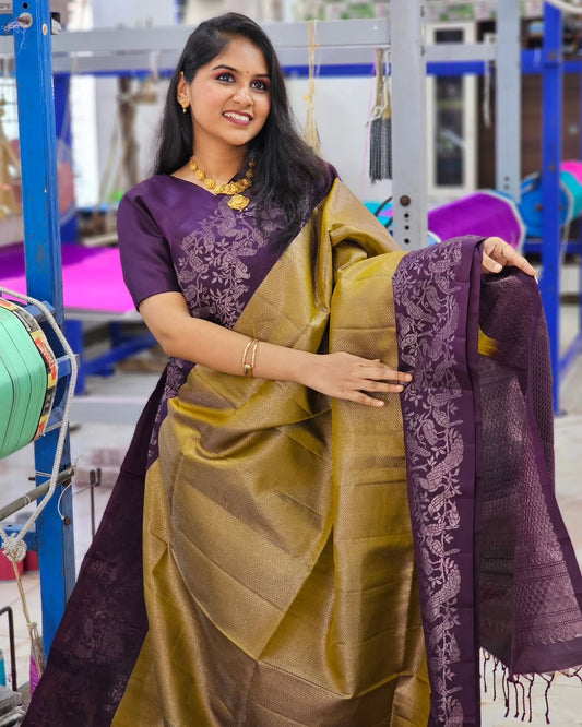 Classic Golden Soft Silk Saree With Exemplary Blouse Piece