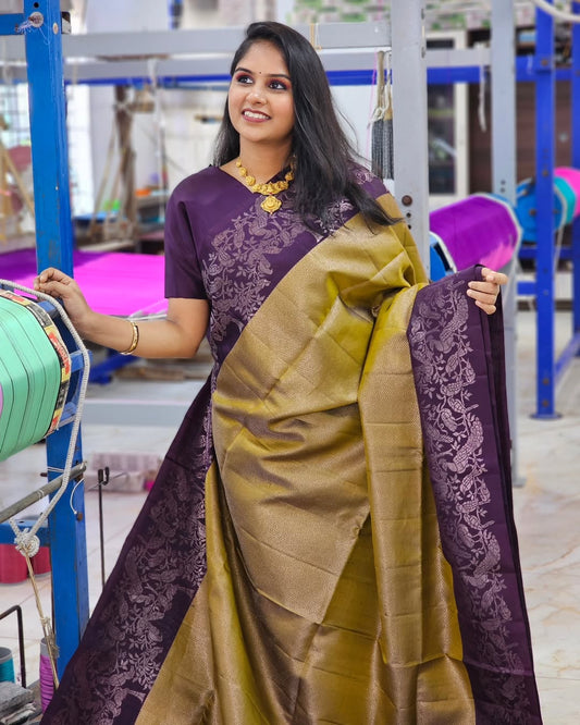Classic Golden Soft Silk Saree With Exemplary Blouse Piece