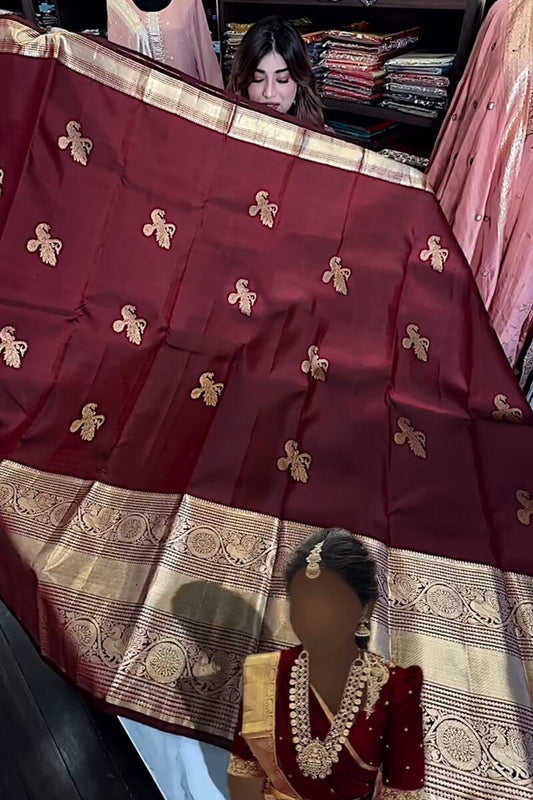 Majesty Wine Soft Banarasi Silk Saree With Blissful Blouse Piece