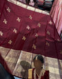 Majesty Wine Soft Banarasi Silk Saree With Blissful Blouse Piece