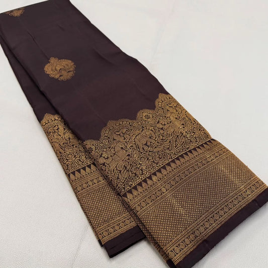 Piquant Brown Soft Banarasi Silk Saree With Improbable Blouse Piece