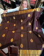 Brood Brown Soft Banarasi Silk Saree With Fancifull Blouse Piece