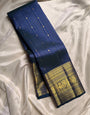 Surpassing Navy Blue Soft Banarasi Silk Saree With Gorgeous Blouse Piece