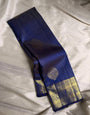 Enticing Navy Blue Soft Banarasi Silk Saree With Magnetic Blouse Piece