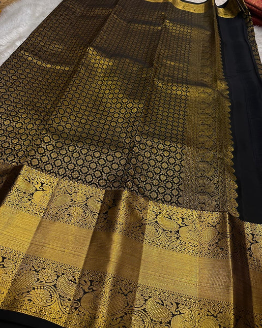 Dalliance Black Soft Banarasi Silk Saree With Dissemble Blouse Piece