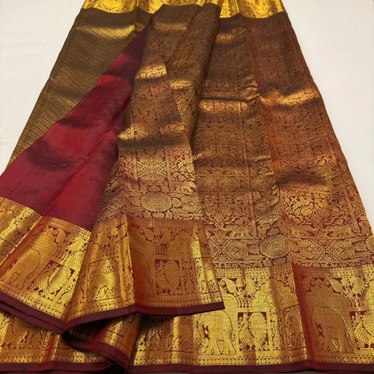 Cynosure Maroon Soft Banarasi Silk Saree With Desiring Blouse Piece